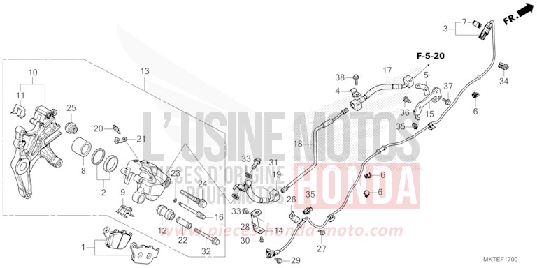 REAR BRAKE CALIPER for X-ADV 750 MAT DEEP MUD GRAY (NHD05) from 2025